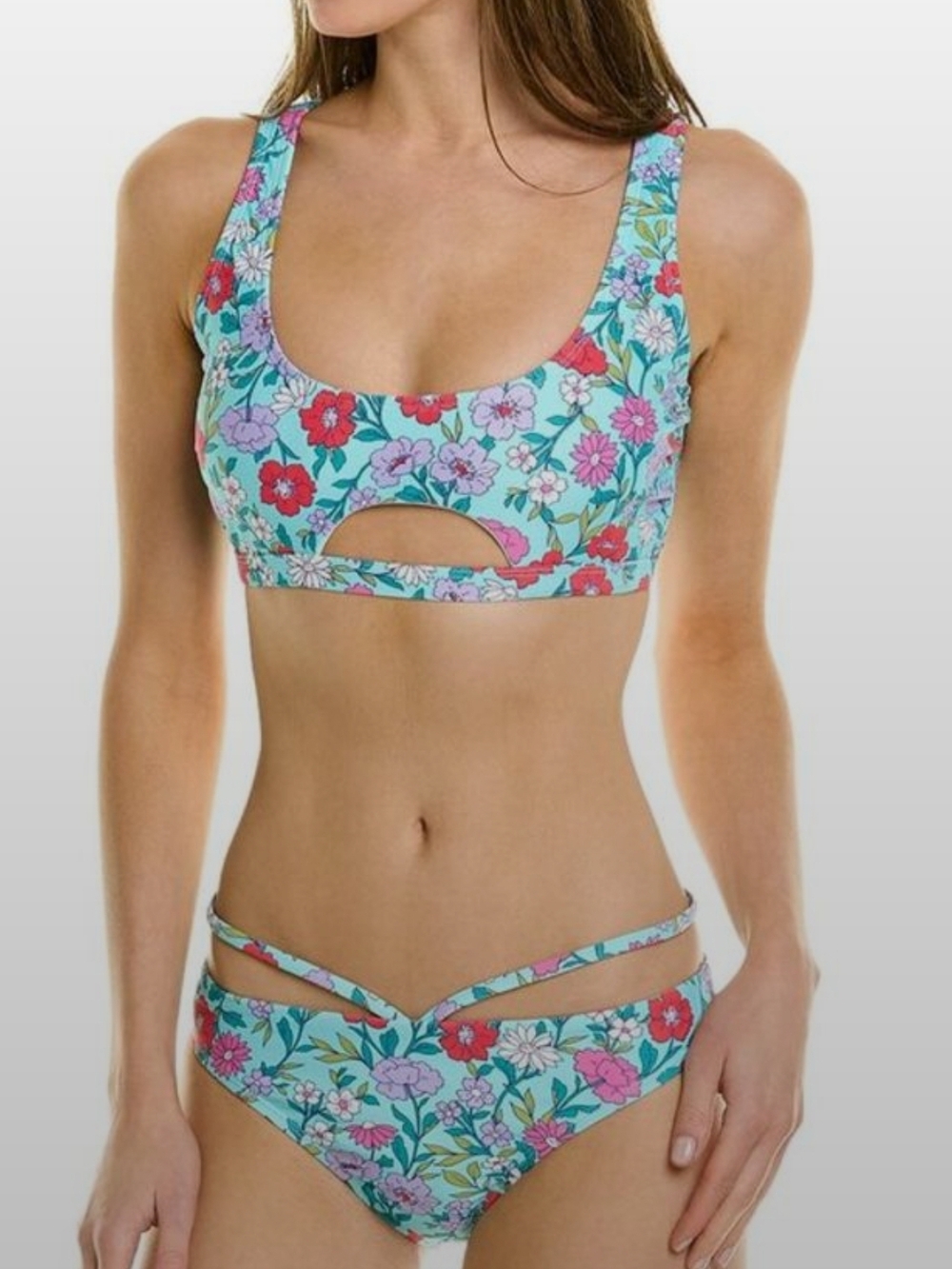 Nanette Lepore Aqua Floral Cutout Scoop Bikini Set